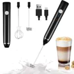 WideWings Milk Frother Handheld USB Rechargeable Electric Stainless Steel Milk Frother Whisk, Foam Maker for Coffee, 2 Whisks for Coffee, Egg Mix (Black)