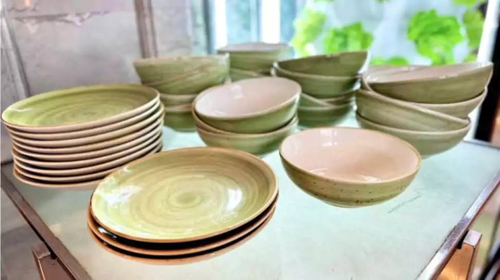 stack of porcelain ceramic bowls and vessels