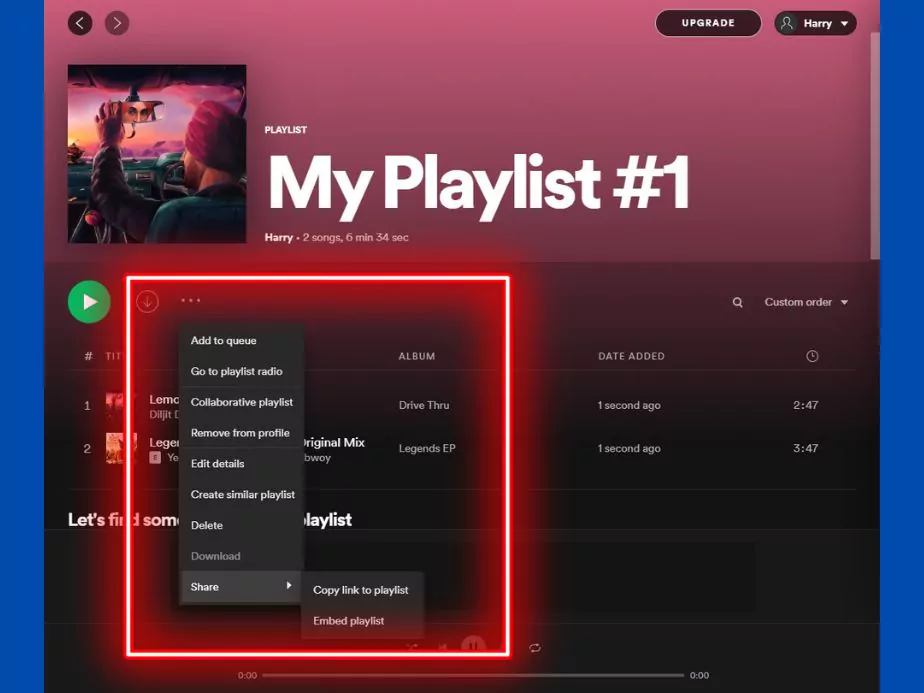 share playlist options in spotify