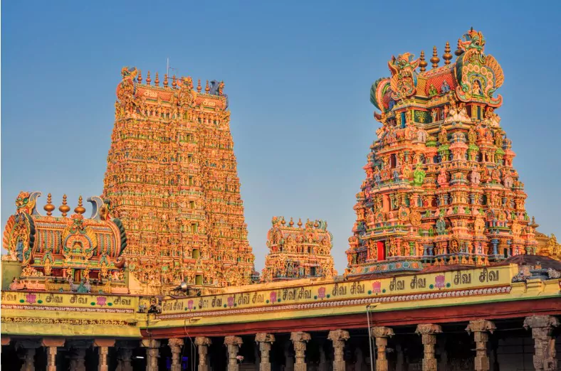 beautiful colourful towers of meenakshi amman temple in india