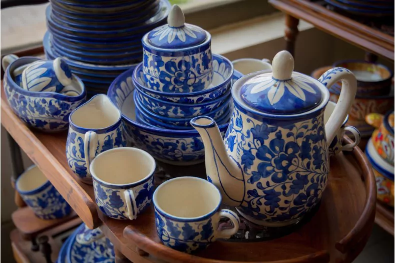 traditional blue pottery hand painted crafts from rajasthan