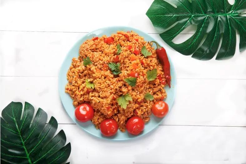 tomato rice in a plate