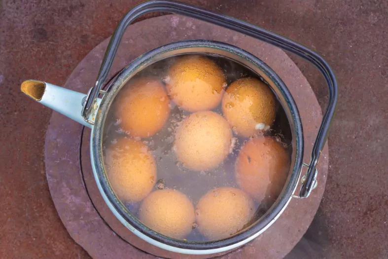 boiling eggs in a kettle