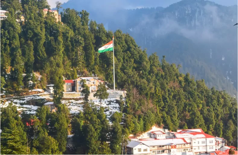 indian flag at bakrota hills of dalhousie himachal pradesh