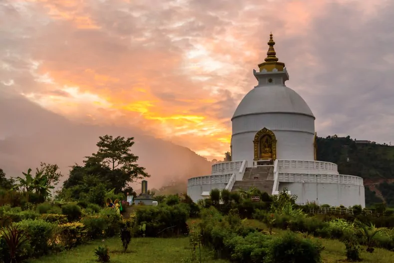 peace stupa at sunset pokhara nepal