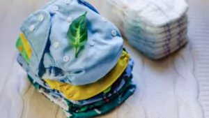 stack of reusable nappies ecological trend for baby care washable cloth diapers