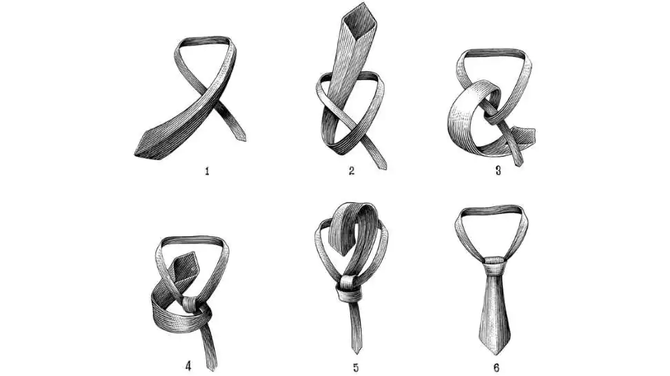 the process of tying a necktie hand drawing vintage engraving style