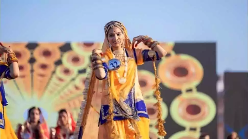 portrait of young beautiful indian female in ethnic rajputi dress
