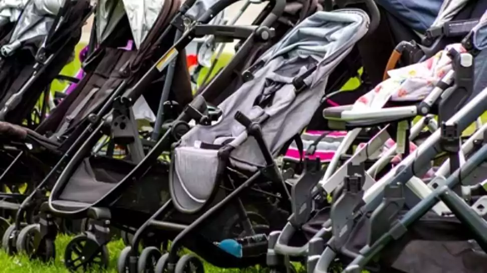 a view of several baby strollers