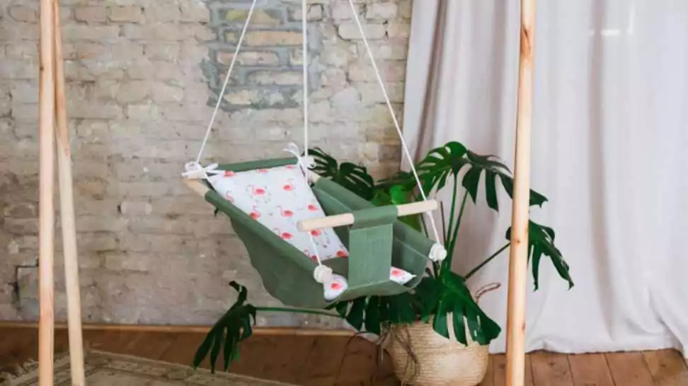 linen textile swing cradle for a newborn baby