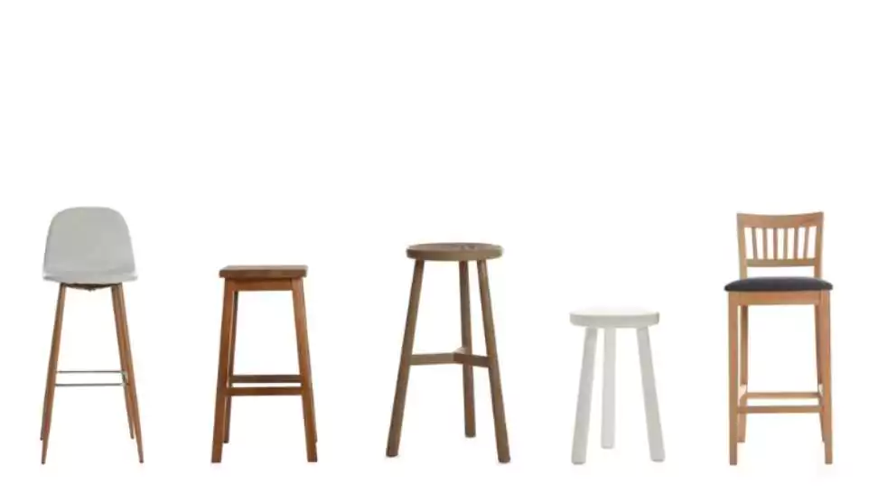set with stylish high chairs on white background