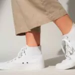 basic white canvas sneakers unisex streetwear fashion shoot