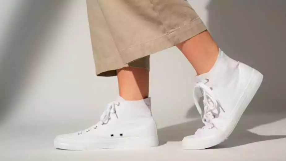 basic white canvas sneakers unisex streetwear fashion shoot