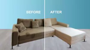 sofa before and after removing oil stains